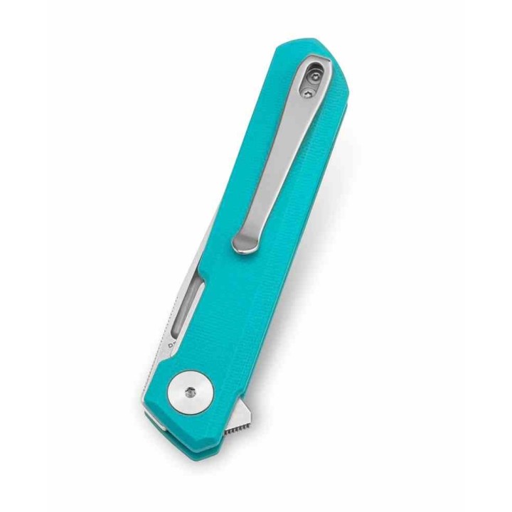 Couteau Bestechman Mini Dundee Tiffany Blue Lame Acier D2 SW Manche G10 IKBS Linerlock Clip BTKMK03C - Livraison Gratuite