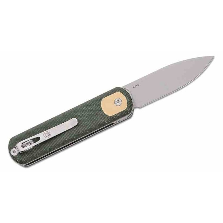 Couteau Vosteed Corgi Green Lame Acier 14C28N Stonewash Manche Micarta IKBS Trek Lock Clip VOSCGSVM3 - Livraison Gratuite