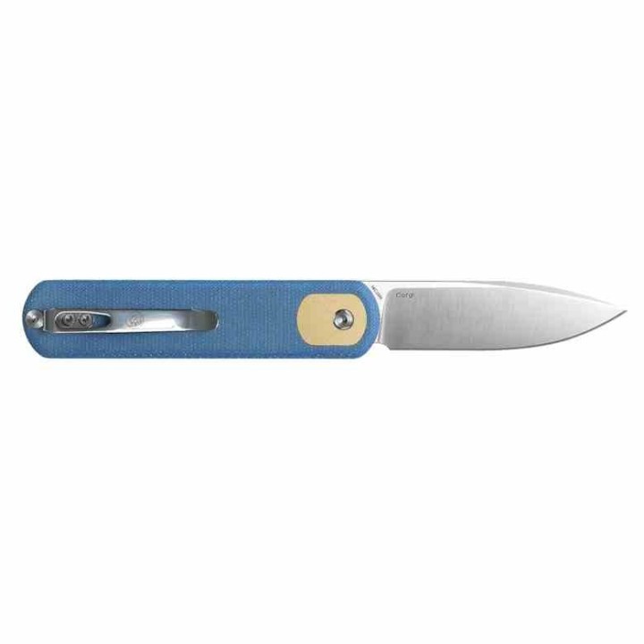 Couteau Vosteed Corgi Blue Lame Acier 14C28N Stonewash Manche Micarta IKBS Trek Lock Clip VOSCGVTML - Livraison Gratuite