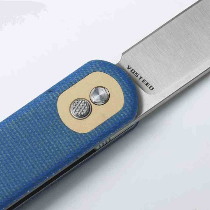 Couteau Vosteed Corgi Blue Lame Acier 14C28N Stonewash Manche Micarta IKBS Trek Lock Clip VOSCGVTML - Livraison Gratuite