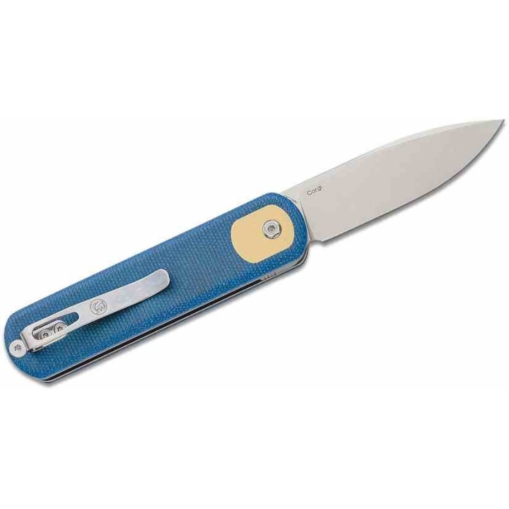 Couteau Vosteed Corgi Blue Lame Acier 14C28N Stonewash Manche Micarta IKBS Trek Lock Clip VOSCGVTML - Livraison Gratuite