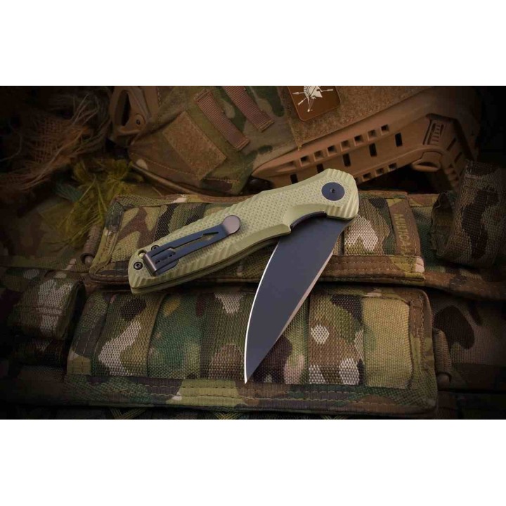 Couteau Spartan Blades POROS OD Green Lame Acier 154CM Drop Point Manche G10 LinerLock Clip SBSFBL11GR - Livraison Gratuite