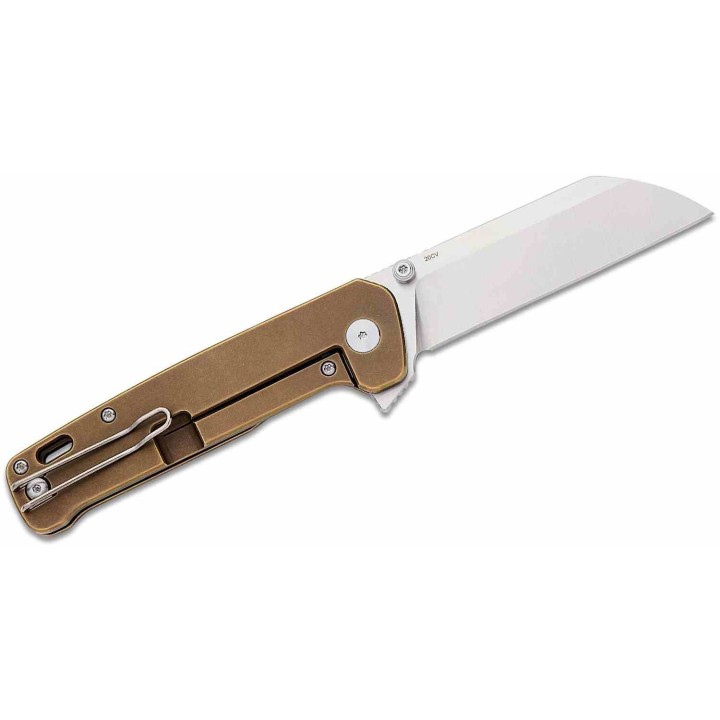 Couteau QSP Penguin Plus Bronze Lame Acier CPM-20CV Manche Titane IKBS Framelock Clip QS130XLB2 - Livraison Gratuite