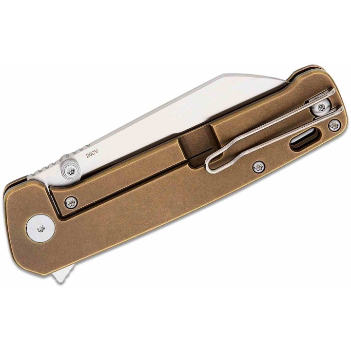 Couteau QSP Penguin Plus Bronze Lame Acier CPM-20CV Manche Titane IKBS Framelock Clip QS130XLB2 - Livraison Gratuite