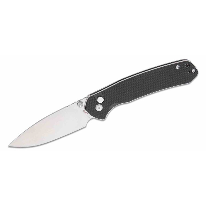 Couteau CJRB Large Pyrite Black Lame Acier AR-RPM9 Manche G10 IKBS Button Lock J1925LBK - Livraison Gratuite