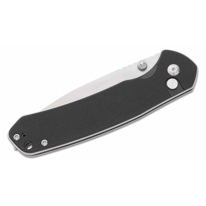 Couteau CJRB Large Pyrite Black Lame Acier AR-RPM9 Manche G10 IKBS Button Lock J1925LBK - Livraison Gratuite