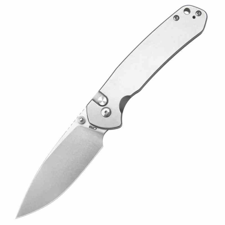 Couteau CJRB Large Pyrite Steel Lame Acier AR-RPM9 Manche Steel IKBS Button Lock J1925LST - Livraison Gratuite