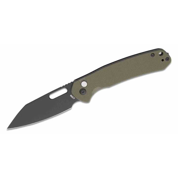 Couteau CJRB Pyrite Wharncliffe Od Green Lame Acier AR-RPM9 Black Manche G10 Button Lock IKBS J1925ABGN - Livraison Gratuite