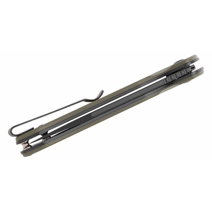 Couteau CJRB Pyrite Wharncliffe Od Green Lame Acier AR-RPM9 Black Manche G10 Button Lock IKBS J1925ABGN - Livraison Gratuite
