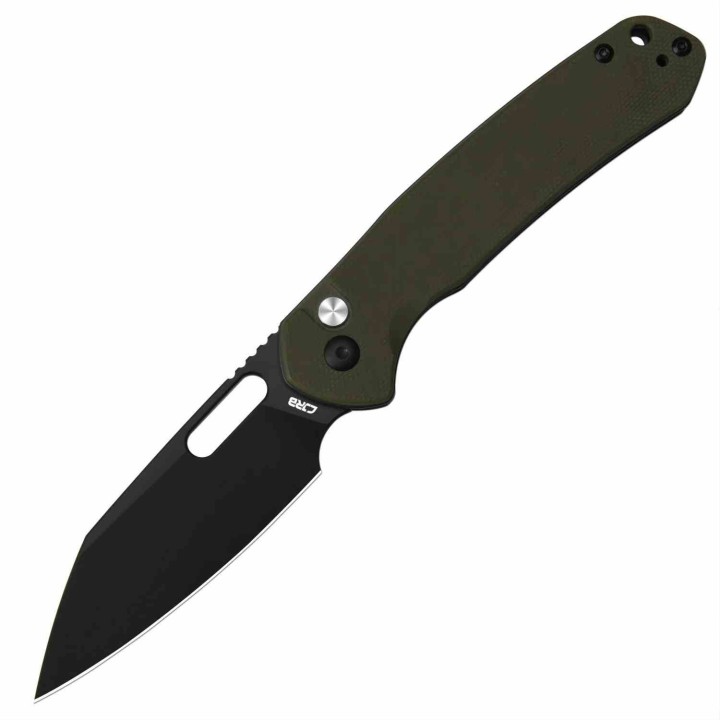 Couteau CJRB Pyrite Wharncliffe Od Green Lame Acier AR-RPM9 Black Manche G10 Button Lock IKBS J1925ABGN - Livraison Gratuite