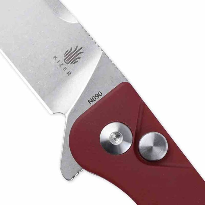 Couteau Kizer Sway Red Button Lock Lame Acier N690 Manche Micarta IKBS Clip KIV3566N4 - Livraison Gratuite