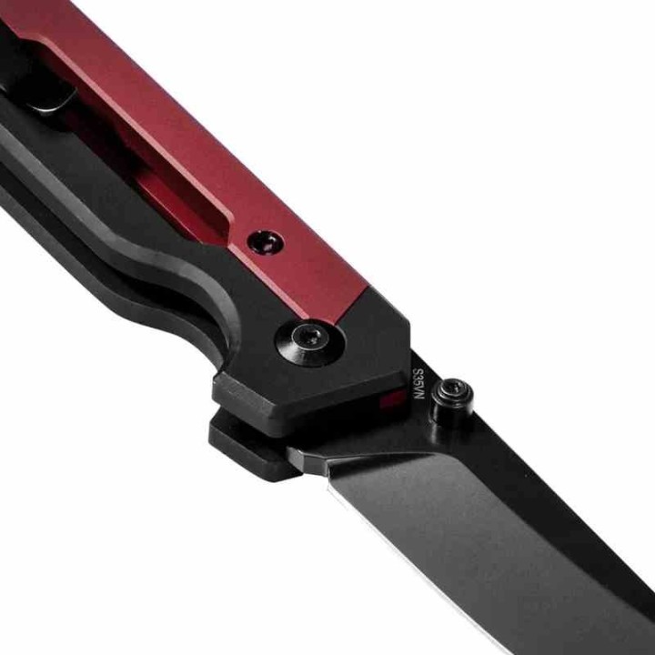 Couteau Kizer Hyper Button Lock Red/Black Lame Acier S35VN Drop Point Manche Aluminum IKBS Clip KI3632A2 - Livraison Gratuite