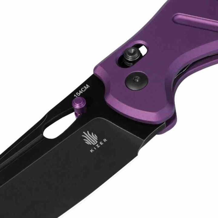 Couteau Kizer Sheepdog C01C Purple Lame Acier 154CM Manche Aluminium Clutch Lock Clip KIV4488AC1 - Livraison Gratuite