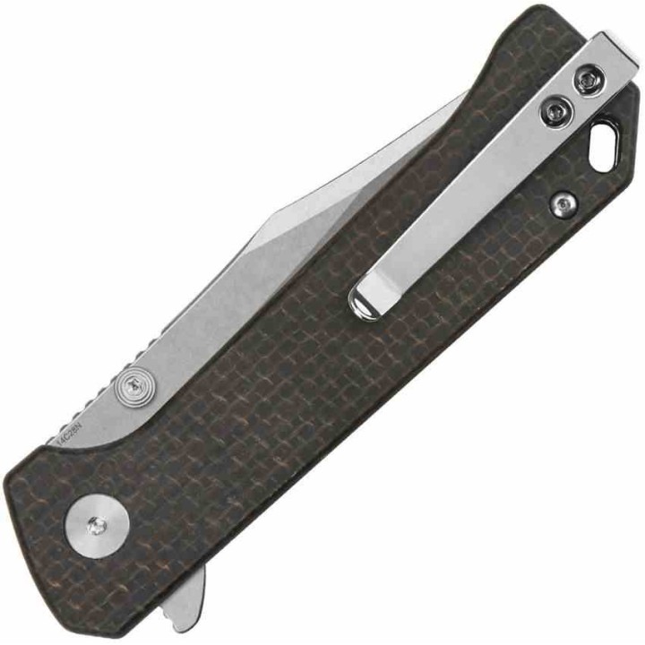 Couteau QSP Knife Grebe Brown Lame Acier 14C28N Manche Micarta IKBS Button Lock Clip QS147A1 - Livraison Gratuite