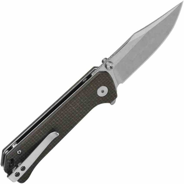 Couteau QSP Knife Grebe Brown Lame Acier 14C28N Manche Micarta IKBS Button Lock Clip QS147A1 - Livraison Gratuite