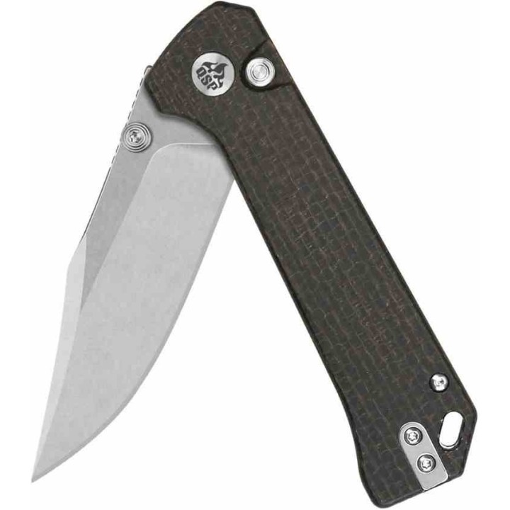 Couteau QSP Knife Grebe Brown Lame Acier 14C28N Manche Micarta IKBS Button Lock Clip QS147A1 - Livraison Gratuite