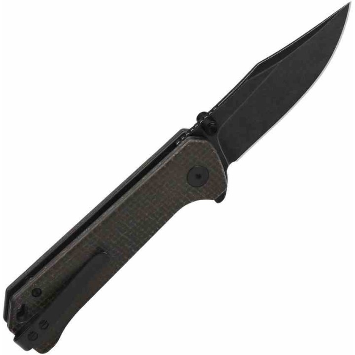 Couteau QSP Knife Grebe Brown Lame Acier 14C28N Manche Micarta IKBS Button Lock Clip QS147A2 - Livraison Gratuite