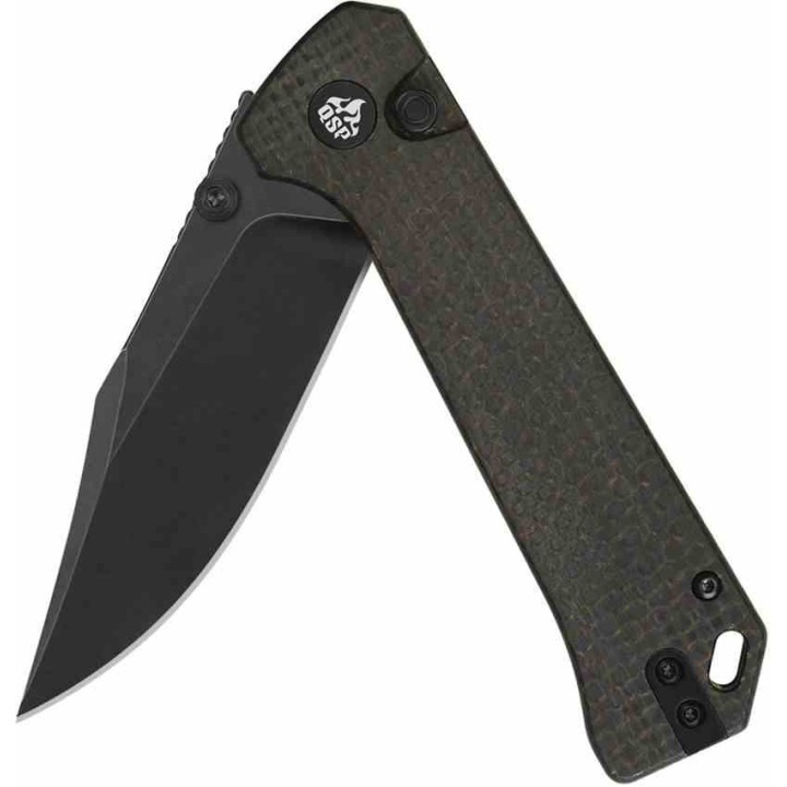 Couteau QSP Knife Grebe Brown Lame Acier 14C28N Manche Micarta IKBS Button Lock Clip QS147A2 - Livraison Gratuite
