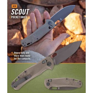 Couteau Gerber Scout Tan Lame Acier 440A Black Drop Point Manche Micarta Crossbar Clip G1064582 - Livraison Gratuite