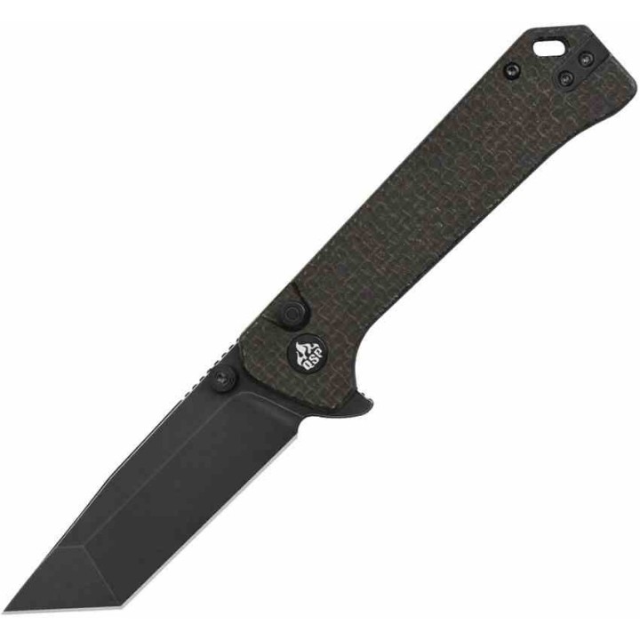 Couteau QSP Knife Grebe Dark Brown Lame Tanto Acier 14C28N Manche Micarta IKBS Button Lock Clip QS148A2 - Livraison Gratuite