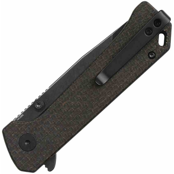 Couteau QSP Knife Grebe Dark Brown Lame Tanto Acier 14C28N Manche Micarta IKBS Button Lock Clip QS148A2 - Livraison Gratuite