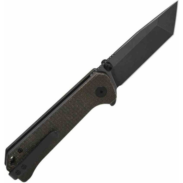 Couteau QSP Knife Grebe Dark Brown Lame Tanto Acier 14C28N Manche Micarta IKBS Button Lock Clip QS148A2 - Livraison Gratuite
