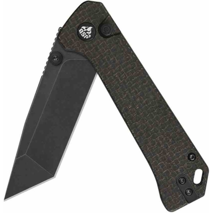 Couteau QSP Knife Grebe Dark Brown Lame Tanto Acier 14C28N Manche Micarta IKBS Button Lock Clip QS148A2 - Livraison Gratuite