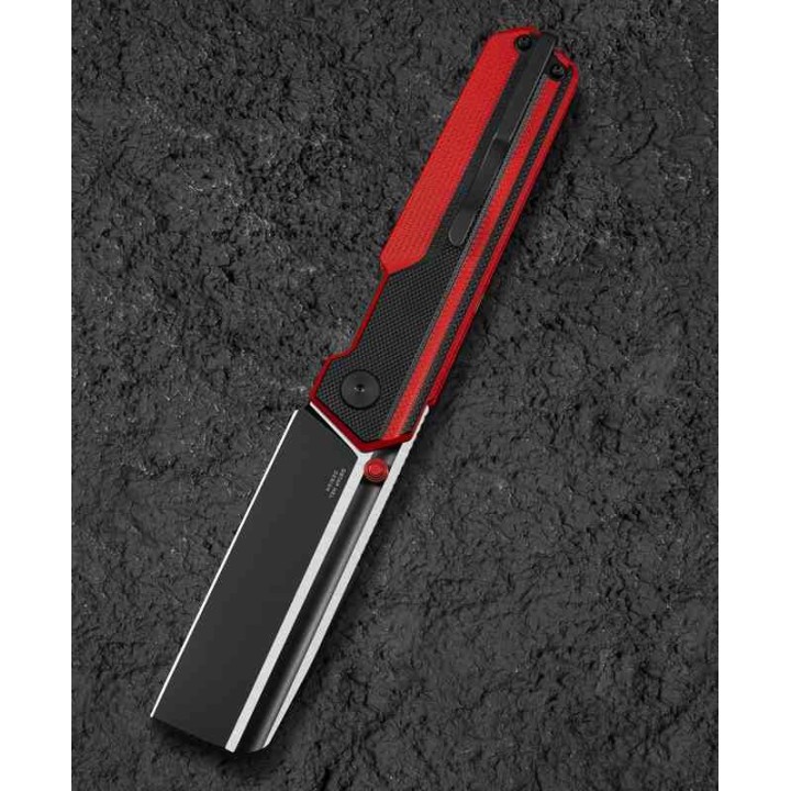 Couteau Bestech Tardis Black/Red Manche G10 Lame Acier D2 Black/Satin IKBS Linerlock Clip BTKG54E - Livraison Gratuite
