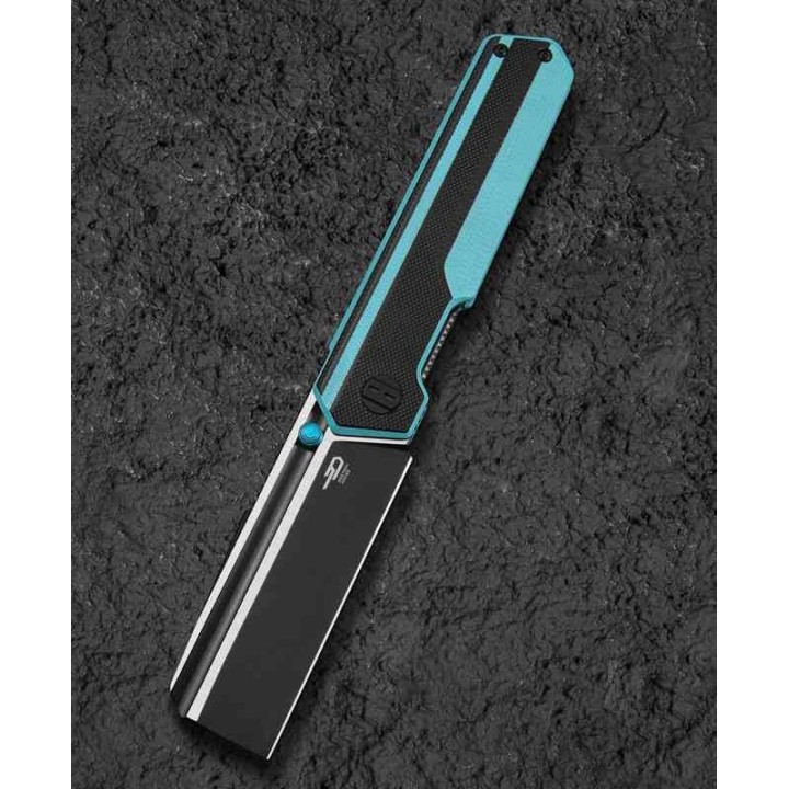 Couteau Bestech Tardis Black/Blue Manche G10 Lame Acier D2 Black/Satin IKBS Linerlock Clip BTKG54F - Livraison Gratuite