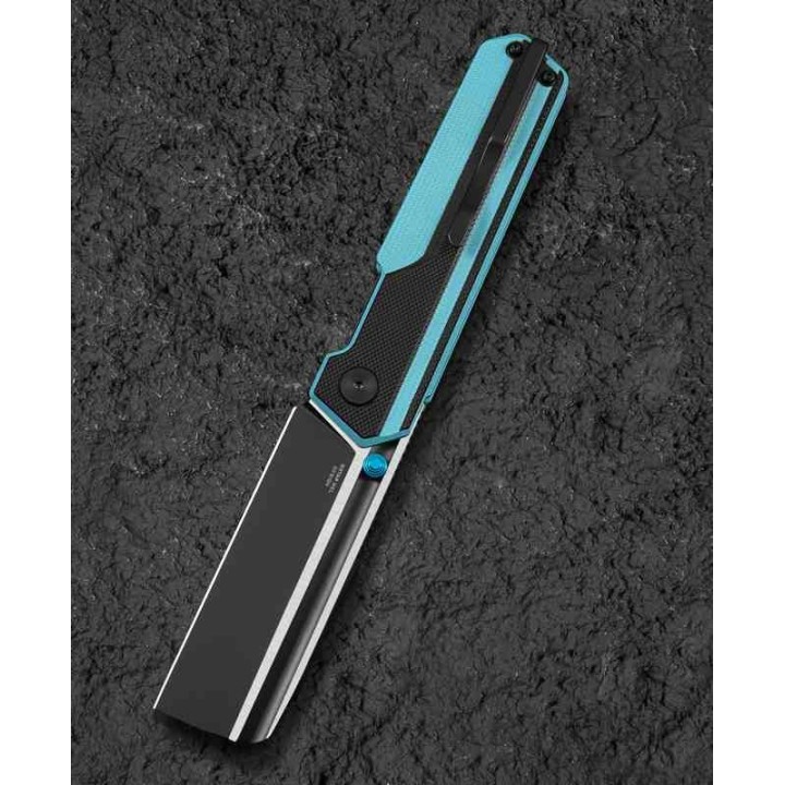 Couteau Bestech Tardis Black/Blue Manche G10 Lame Acier D2 Black/Satin IKBS Linerlock Clip BTKG54F - Livraison Gratuite
