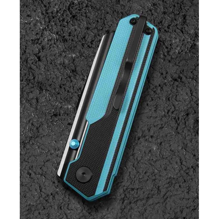 Couteau Bestech Tardis Black/Blue Manche G10 Lame Acier D2 Black/Satin IKBS Linerlock Clip BTKG54F - Livraison Gratuite