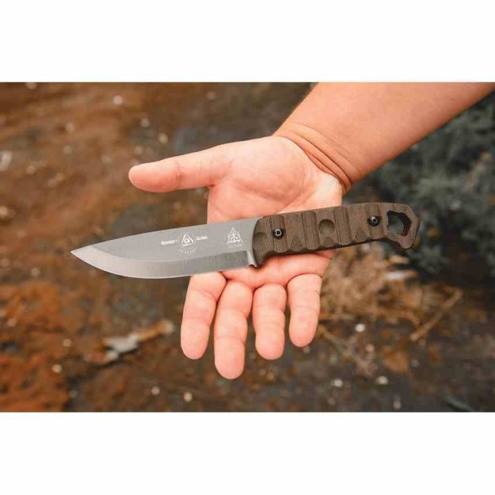 Couteau Tops Brakimo Acier Carbone 1095 Tungsten Manche Micarta Etui Kydex Made USA TPBRAK02R - Livraison Gratuite