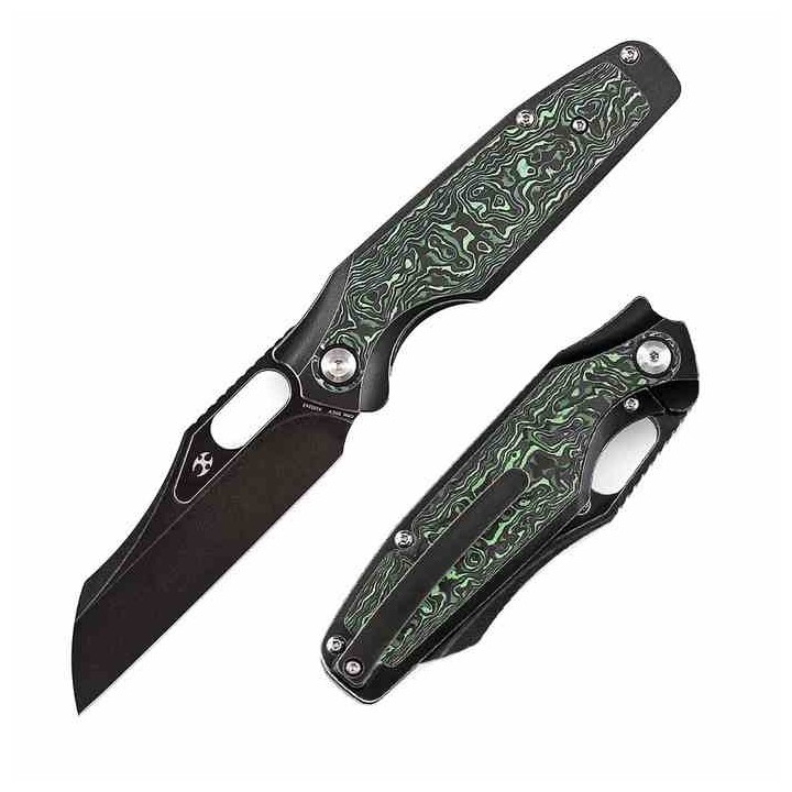 Couteau Kansept Tuckamore Green Manche Titane Fibre Carbone Lame Acier CPM-20CV Framelock Clip K1052A3 - Livraison Gratuite