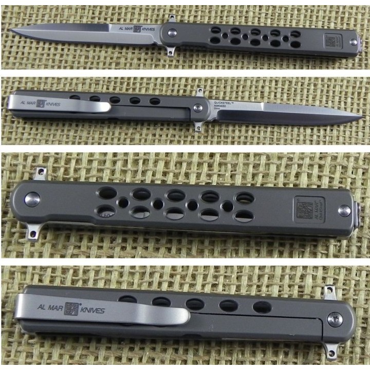 Couteau Al Mar Quicksteel Ultralight D2 Satin Talon Spear Point Stainless Handles Framelock Clip AMK4050 - Livraison Gratuite