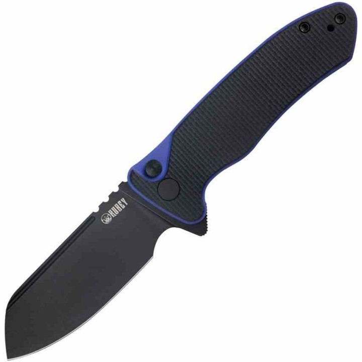 Couteau Kubey Creon Blk/Blue Button Lock Lame Acier AUS-10 Manche G10 IKBS Clip KUB336D - Livraison Gratuite