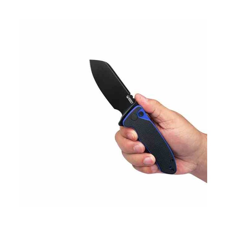 Couteau Kubey Creon Blk/Blue Button Lock Lame Acier AUS-10 Manche G10 IKBS Clip KUB336D - Livraison Gratuite