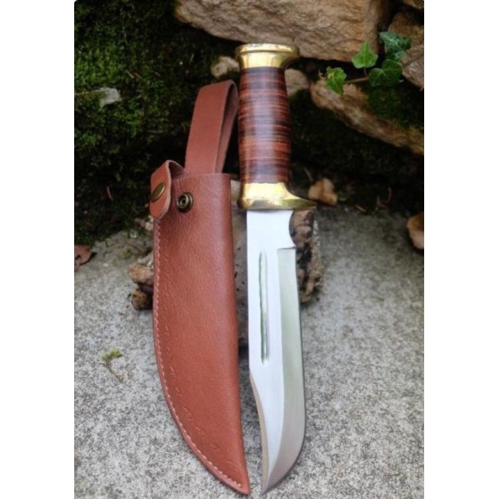 Couteau Bowie Crocodile Dundee Lame Acier Carbone 1055 Manche Cuir Etui Cuir Fabric Artisanale CroZon - Livraison Gratuite