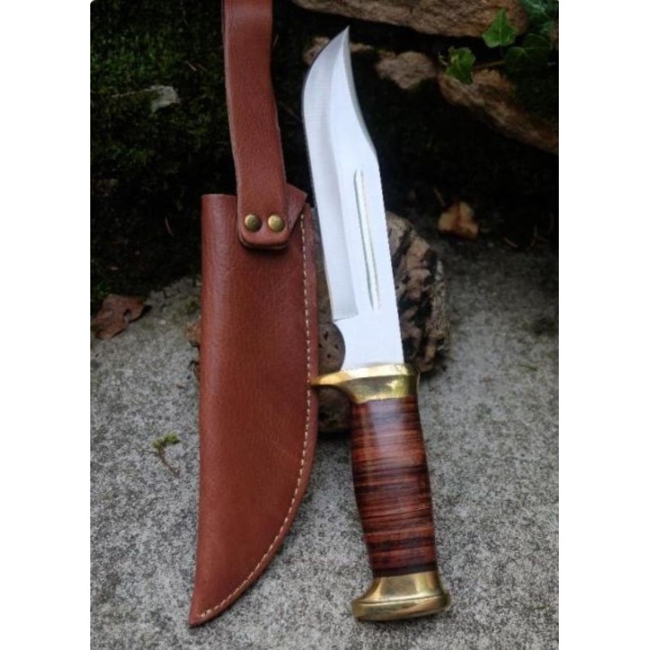 Couteau Bowie Crocodile Dundee Lame Acier Carbone 1055 Manche Cuir Etui Cuir Fabric Artisanale CroZon - Livraison Gratuite