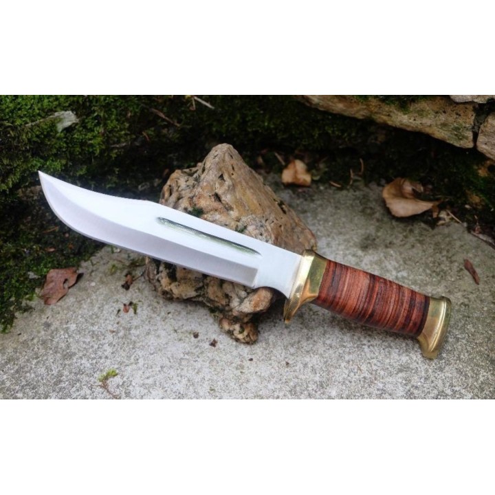 Couteau Bowie Crocodile Dundee Lame Acier Carbone 1055 Manche Cuir Etui Cuir Fabric Artisanale CroZon - Livraison Gratuite