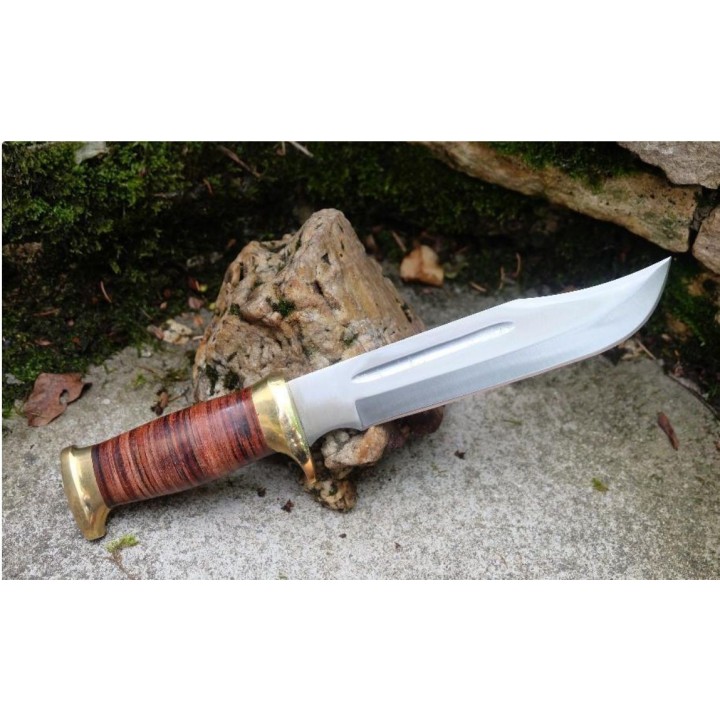 Couteau Bowie Crocodile Dundee Lame Acier Carbone 1055 Manche Cuir Etui Cuir Fabric Artisanale CroZon - Livraison Gratuite