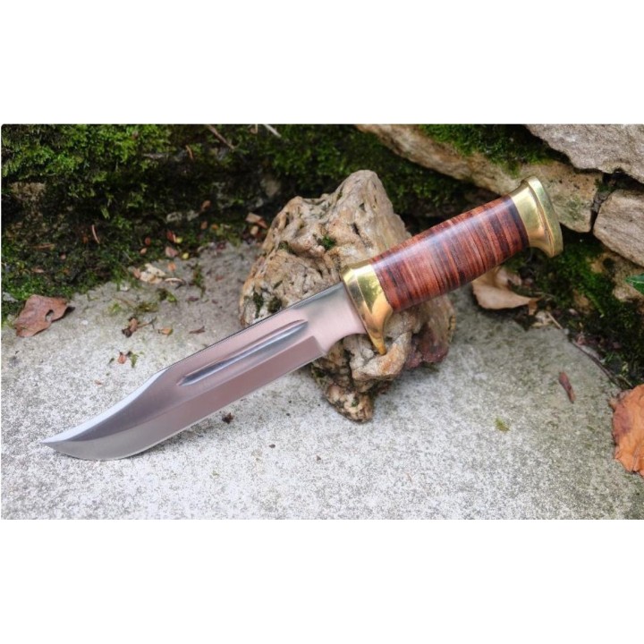 Couteau Bowie Crocodile Dundee Lame Acier Carbone 1055 Manche Cuir Etui Cuir Fabric Artisanale CroZon - Livraison Gratuite