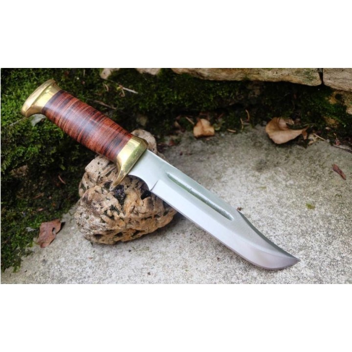 Couteau Bowie Crocodile Dundee Lame Acier Carbone 1055 Manche Cuir Etui Cuir Fabric Artisanale CroZon - Livraison Gratuite