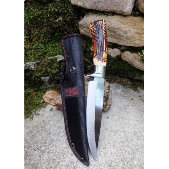 Couteau Poignard de Chasse Frost Cutlery Sharps Lame Acier 3Cr13 Manche Cerfé ABS Etui Nylon FSHP116 - Livraison Gratuite