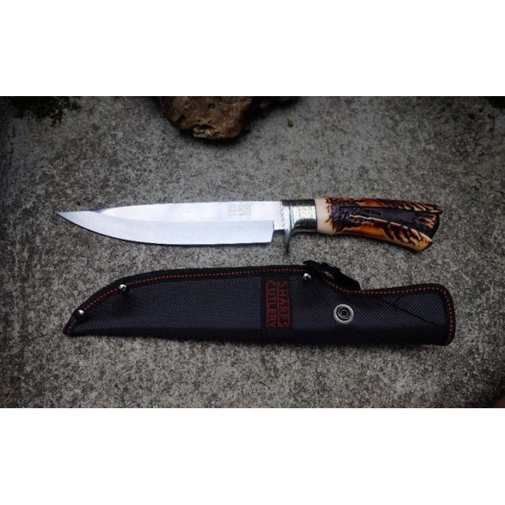 Couteau Poignard de Chasse Frost Cutlery Sharps Lame Acier 3Cr13 Manche Cerfé ABS Etui Nylon FSHP116 - Livraison Gratuite