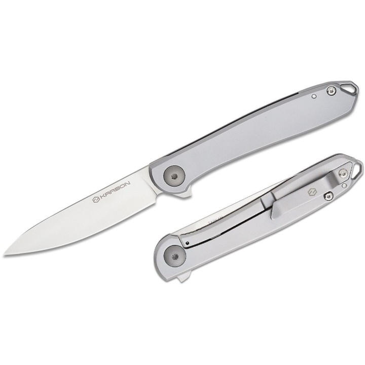Couteau Karbon Tidbit Satin Lame Acier N690 Manche Acier Framelock IKBS Clip KARB105 - Livraison Gratuite