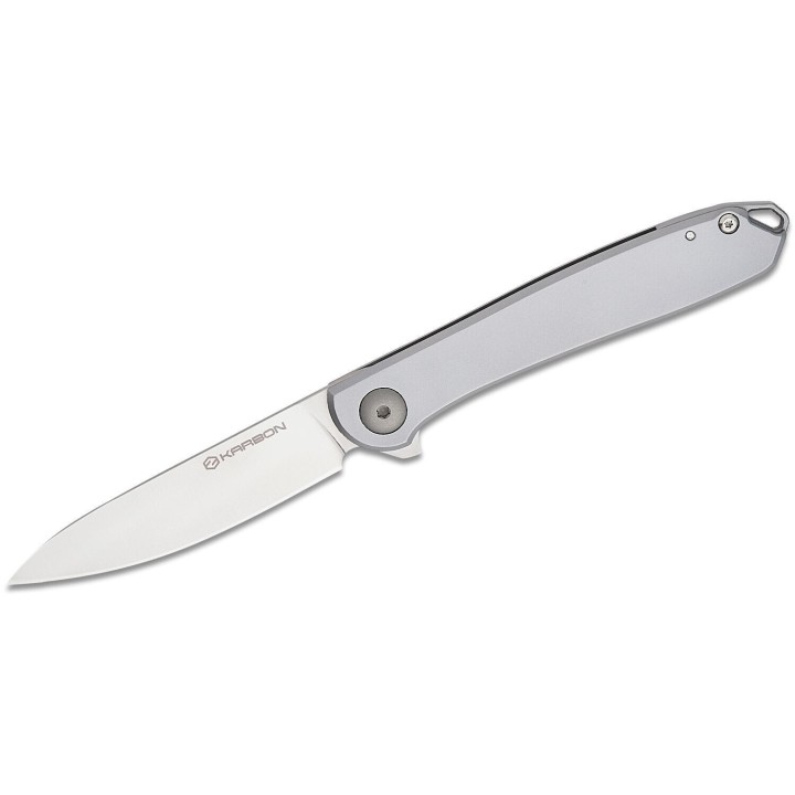 Couteau Karbon Tidbit Satin Lame Acier N690 Manche Acier Framelock IKBS Clip KARB105 - Livraison Gratuite