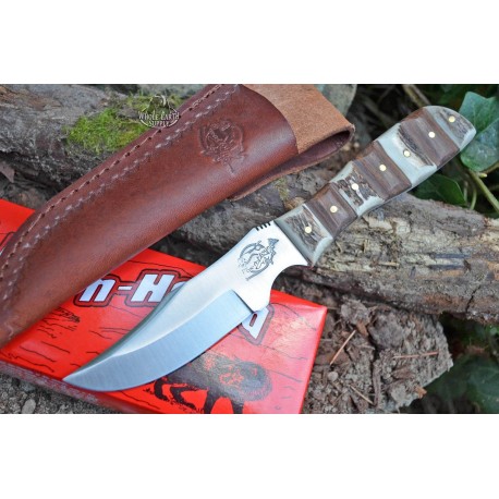 Couteau de Chasse Fox-N-Hound Hunter Acier Carbone/Inox Manche Bois & Bois de Cerf FH621 - Livraison Gratuite