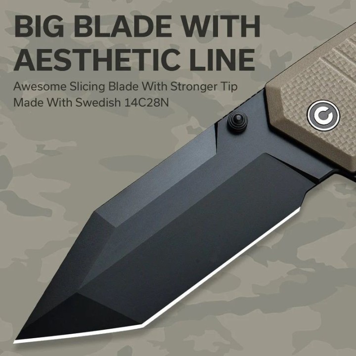 Couteau CIVIVI Bhaltair Tan 14C28N Black Tanto Blade Tan G10 Handles IKBS CIVC230242 - Livraison Gratuite