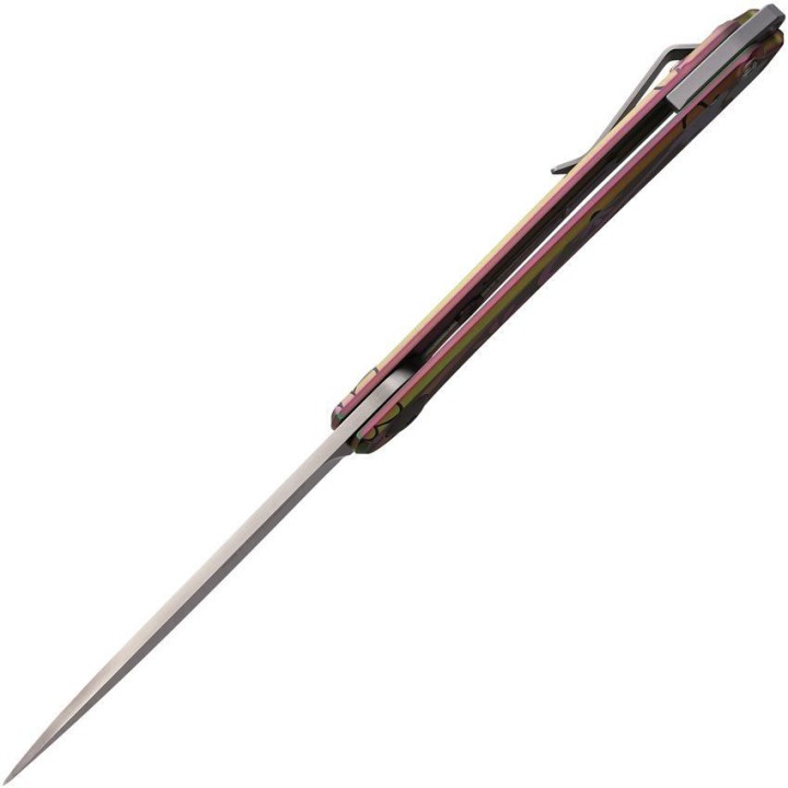 Couteau Karbon Tidbit Satin Lame Acier N690 Manche Acier Fleurs Framelock IKBS Clip KARB108 - Livraison Gratuite