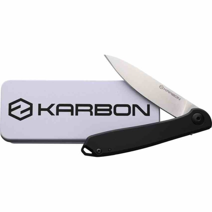 Couteau Karbon Tidbit Satin Lame Acier N690 Manche Acier Black Framelock IKBS Clip KARB106 - Livraison Gratuite